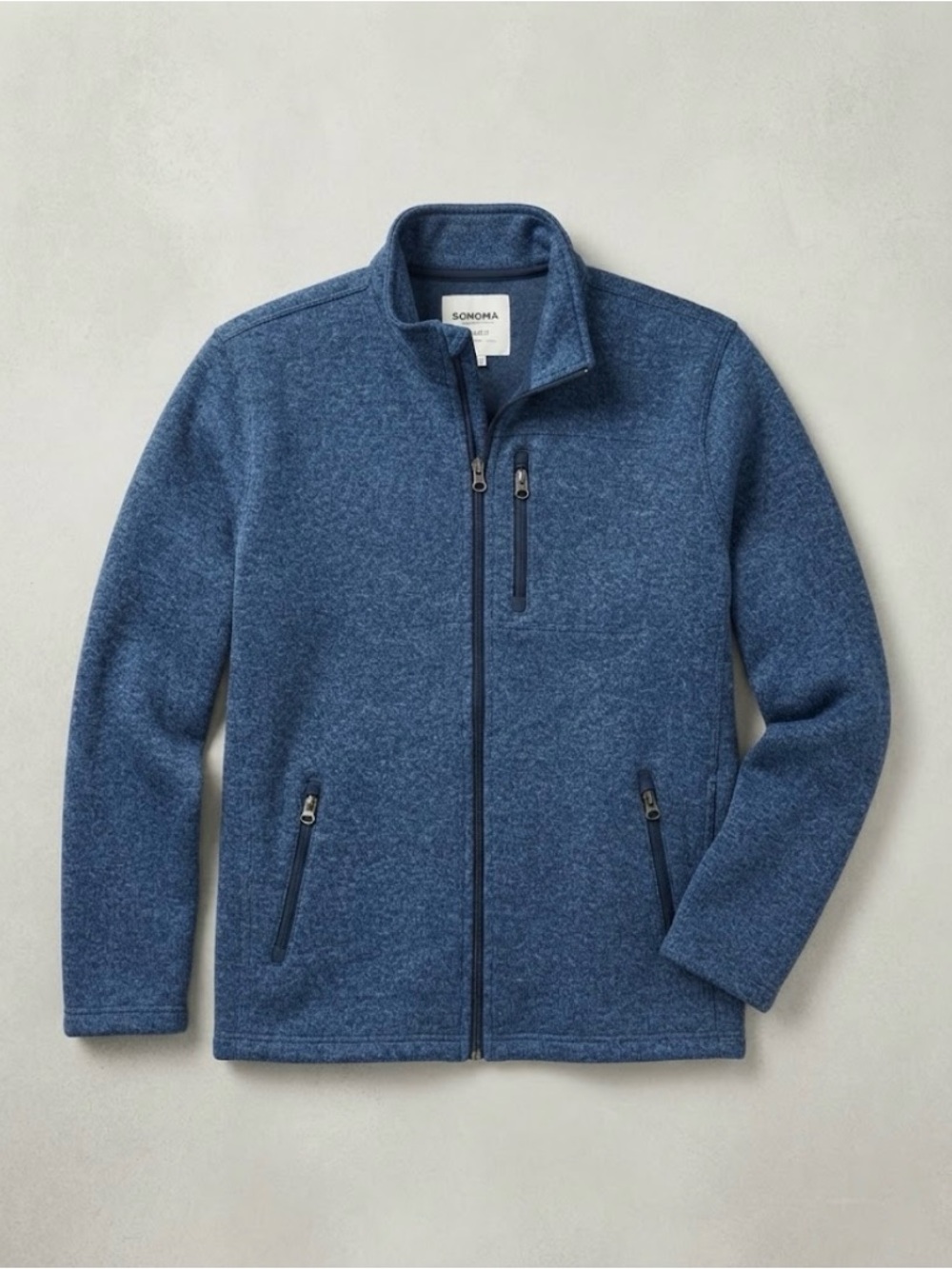 Medium Men’s Heathered Blue Full-Zip Sweater Jacket Fall Layers